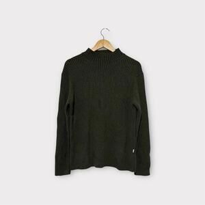 Vintage Covington Ribbed Mock Neck Sweater Green 100% Cotton Knit Size M Women